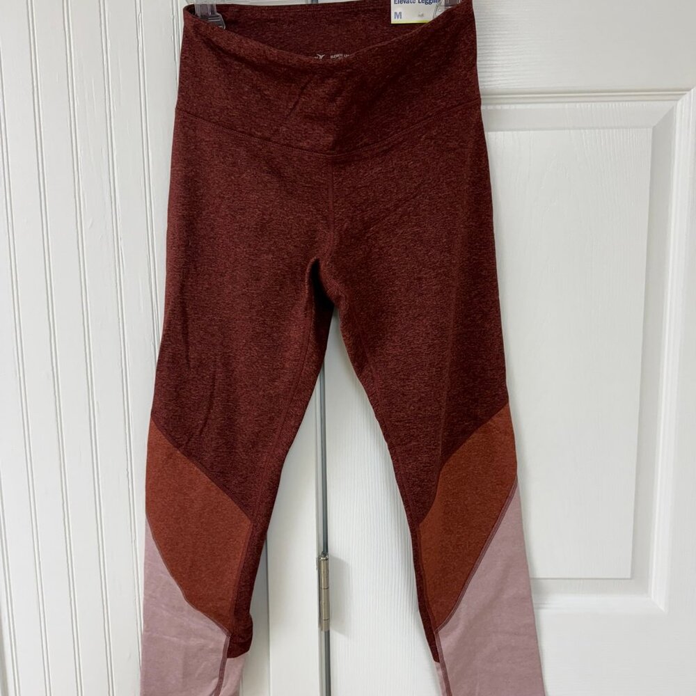 Old Navy Elevate Leggings - High Waisted -Red with Red/Pink Leg Stripes - M -NEW